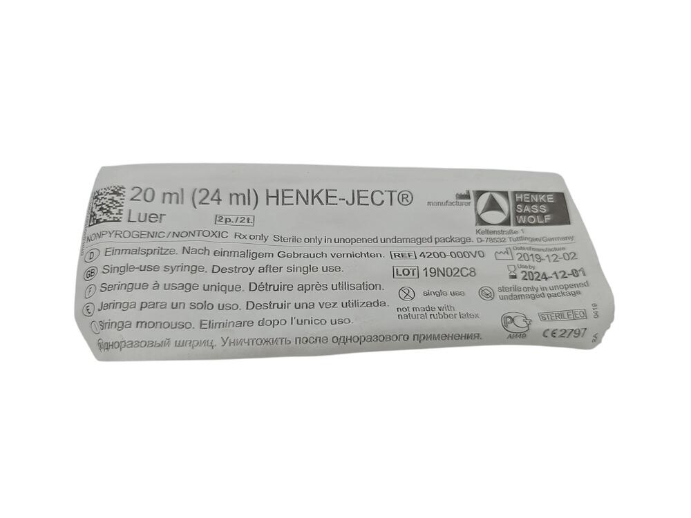 Wegwerp injectiespuit 20/24 ml, per 100